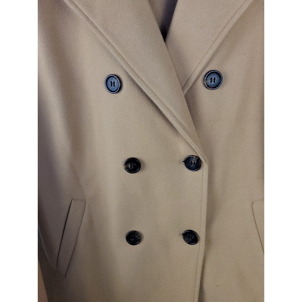 Women's Camel Peacoat XL Double Breasted Wool Look Jacket Classic Tan Coat - Picture 3 of 5